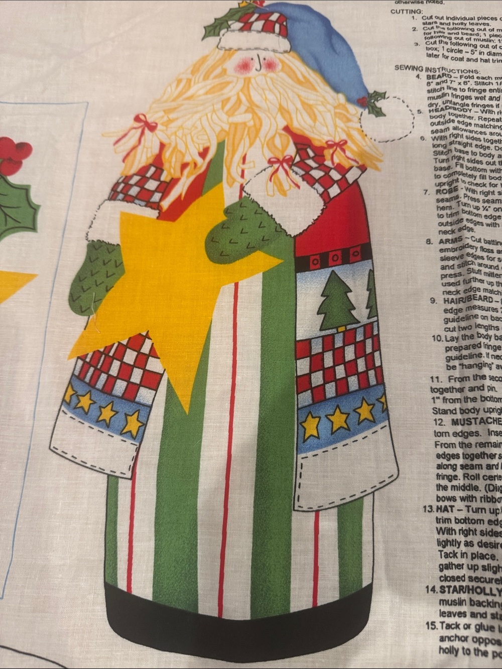 Vintage Alma Lynne Cut-and-Sew Panel for 24 inch Stuffed Country Santa Doll